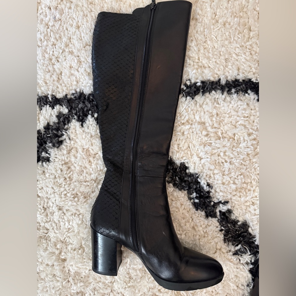 Women’s Dune Leather Almond Toe Block Heel Boots Black Size 37/6.5 - Picture 5 of 15